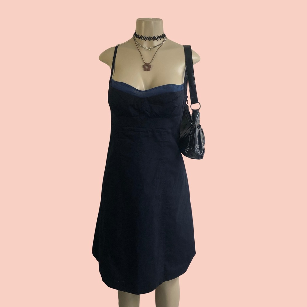 Vintage Y2K J Crew Navy Blue Layered Bust Knee Length Dress 6 Cami Milkmaid